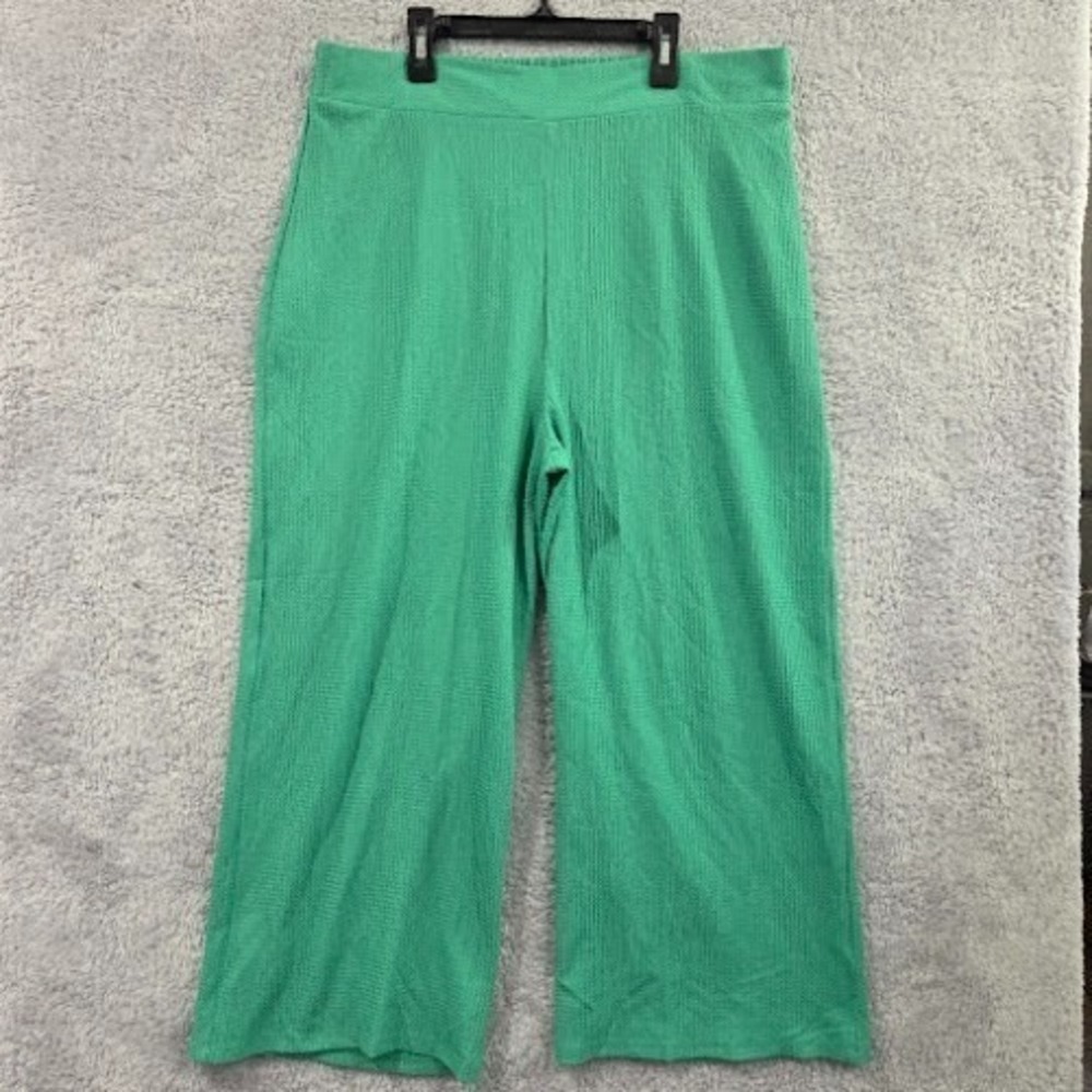 Papaya Wide Leg Crop Pants Women's 16 Green Textured High Waist Boho‎ Resort